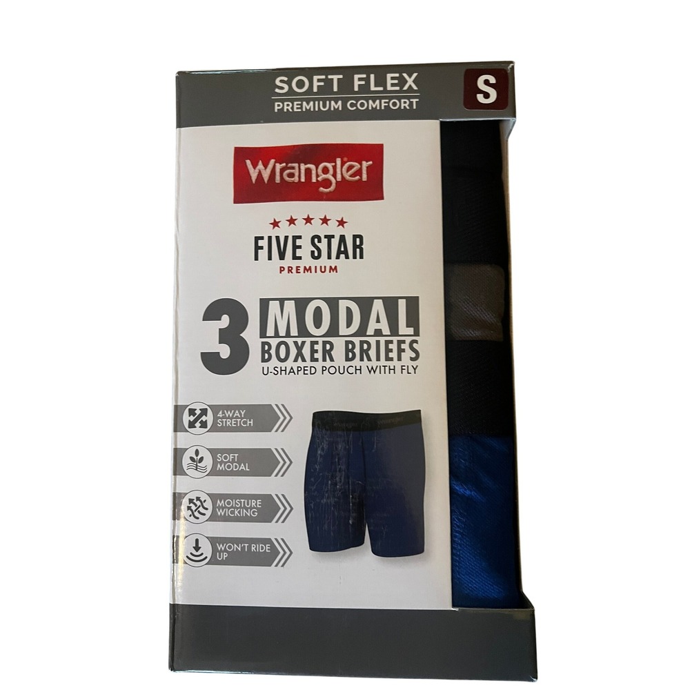Wrangler Five Star Modal Boxer Briefs 3-Pack Soft Flex Premium‎ Comfort Small